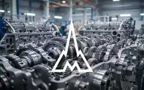 Nahaufnahme von mechanischen Bauteilen in einer modernen Industriehalle mit stimmungsvoller Beleuchtung. - Foto: über boerse-global.de