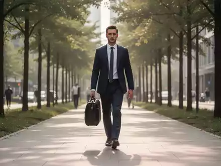 Eine Person auf dem Arbeitsweg an einem sonnigen Sommertag, symbolisch für den versicherten Weg zur Arbeitsstätte. - Foto: über boerse-global.de