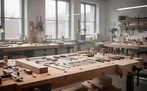 Ein aufgeräumter Arbeitsplatz in einer modernen Handwerkswerkstatt mit hochwertigem Werkzeug bei natürlichem Tageslicht. - Foto: über boerse-global.de