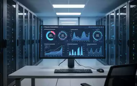 Moderner Büroarbeitsplatz mit komplexen KI-Ressourcendaten und Effizienzdiagrammen in einem professionellen Serverraum. - Foto: über boerse-global.de