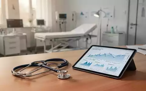 Stethoskop und digitales Tablet mit Finanzgrafiken auf einem Schreibtisch in einer modernen Arztpraxis. - Foto: über boerse-global.de