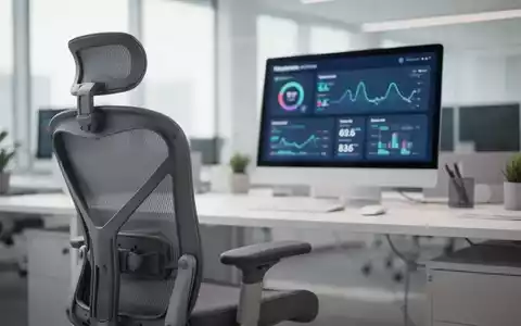 Ein moderner, ergonomischer Büroarbeitsplatz mit einem digitalen Gesundheits-Dashboard auf einem Bildschirm. - Foto: über boerse-global.de