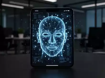 Abstrakte digitale Gesichtserkennung und biometrische Datenpunkte auf einem Smartphone-Display. - Foto: über boerse-global.de