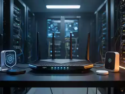 Moderner Heimnetzwerk-Router und Smart Devices in einer hochtechnischen, professionellen Serverraum-Umgebung. - Foto: über boerse-global.de