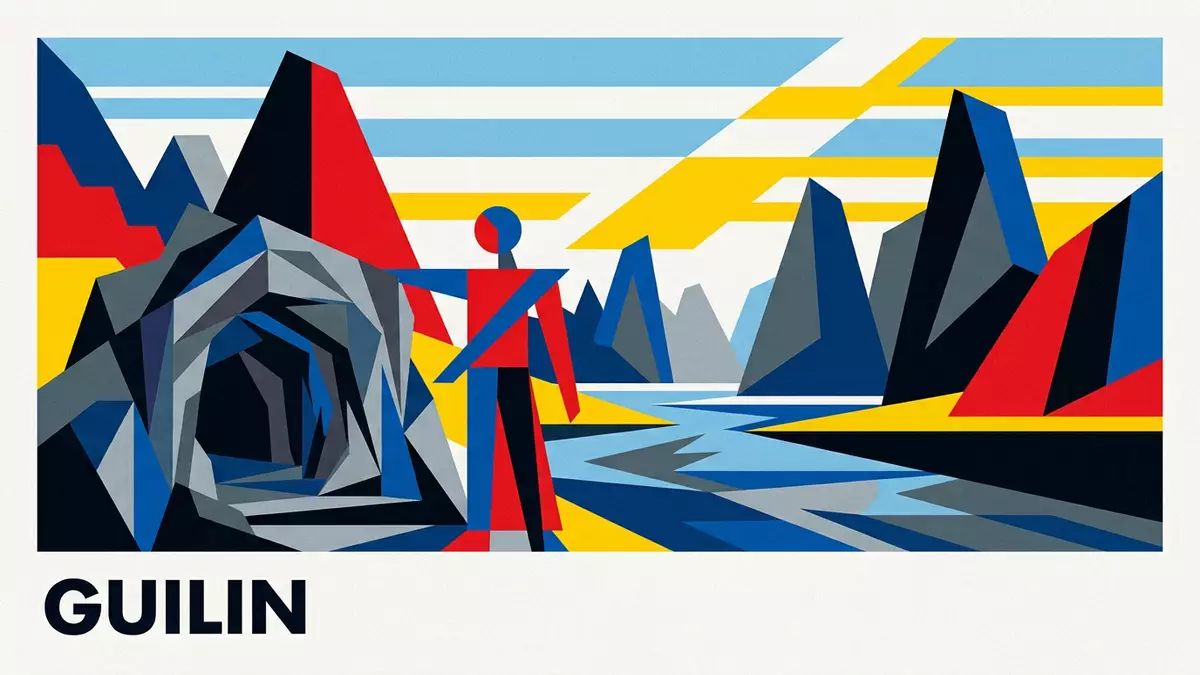 Bauhaus-Poster als Abstraktion von Reed-Flute-Cave in Guilin, China
