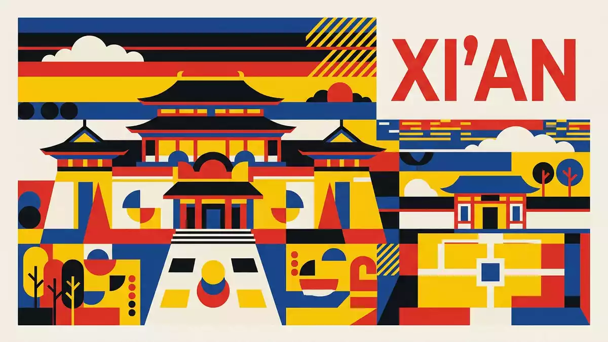 Bauhaus-Poster als Abstraktion von Geschichtsmuseum Shaanxi in Xi'an, China