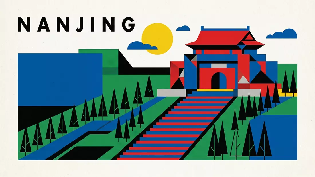 Bauhaus-Poster als Abstraktion von Sun-Yat-sen-Mausoleum in Nanjing, China