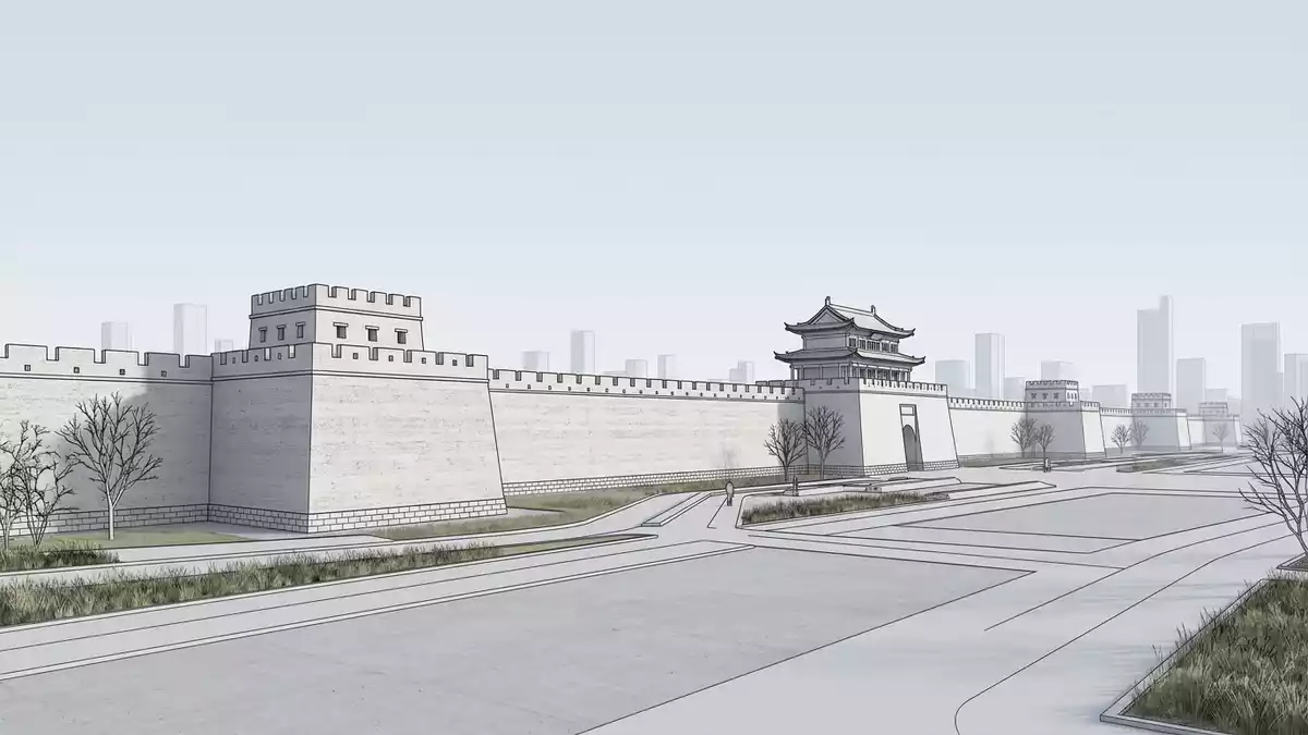 Architektur-Render von Stadtmauer von Nanjing in Nanjing, China bei Tageslicht