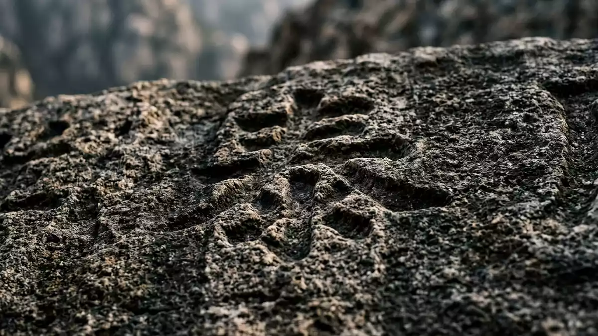 Makroaufnahme eines Materialdetails am Wahrzeichen Tai-Berg, Tai'an China