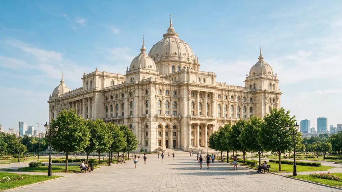 Editorial-Reisemagazinbild vom Wahrzeichen Parlamentspalast Bukarest in Bukarest, Rumänien
