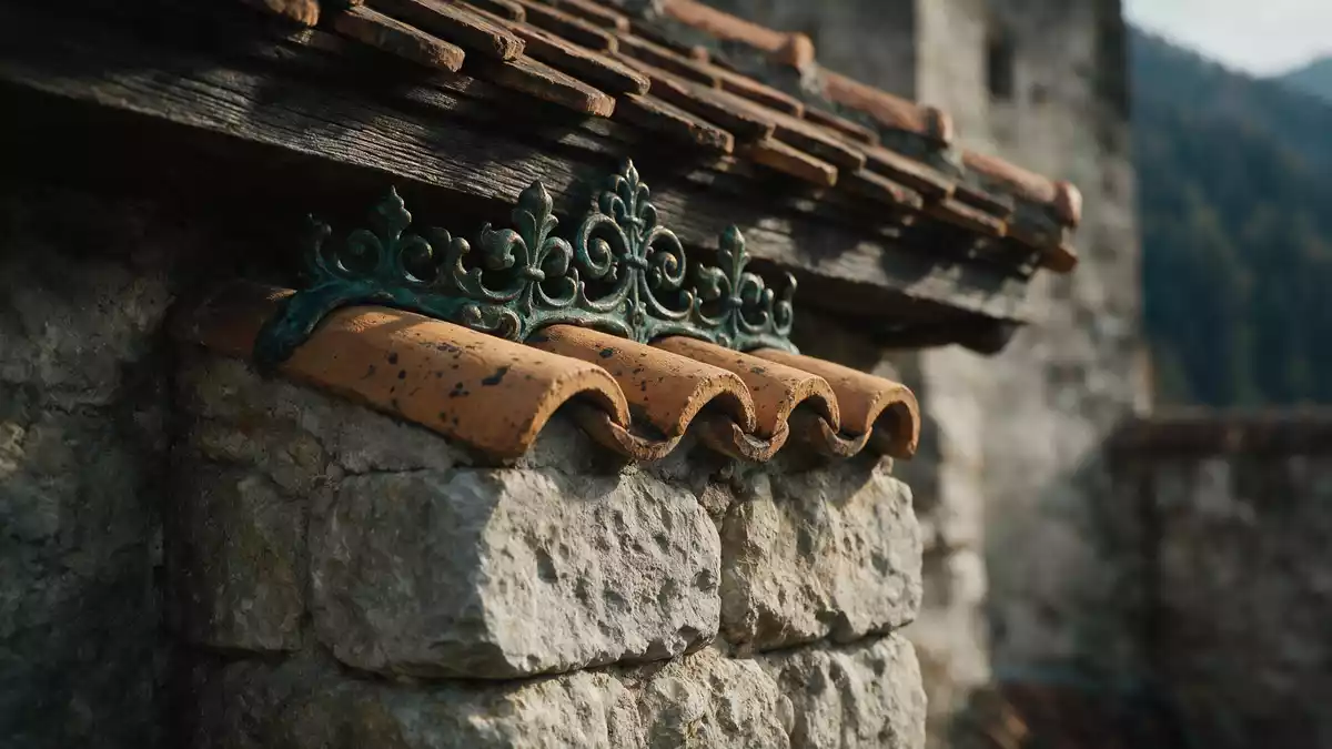 Makroaufnahme eines Materialdetails am Wahrzeichen Bran-Schloss, Bran Rumänien