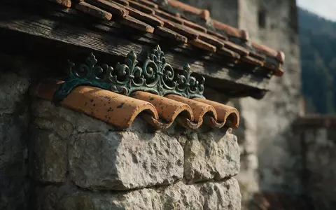 Extreme Makroaufnahme eines Materialdetails am Wahrzeichen Bran-Schloss in Bran Rumänien, taktile Struktur und weiches Seitenlicht - Foto: THN