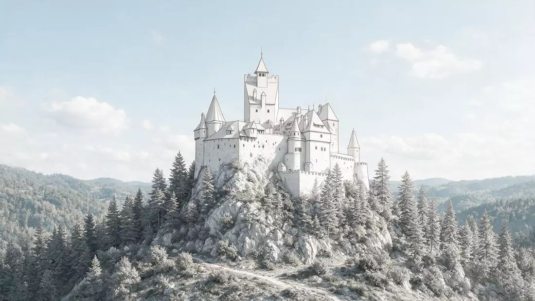Architektur-Render von Bran-Schloss in Bran, Rumänien bei Tageslicht