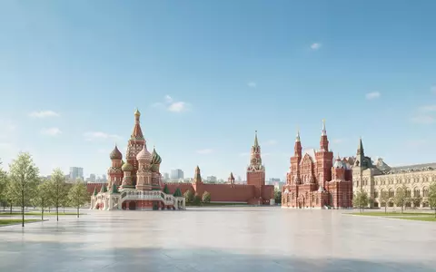 Moderner Architektur-Render zeigt Silhouette von Roter Platz Moskau in Moskau Russland, klare Linien und neutrales - Foto: THN