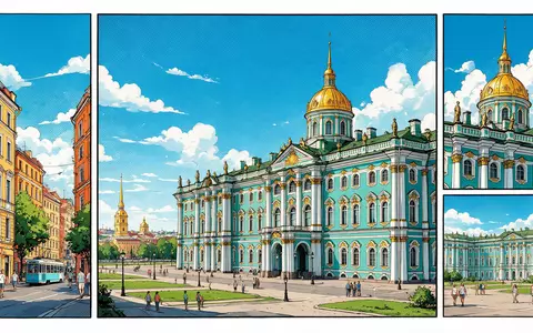 Pop-Art-Comicillustration des Wahrzeichens Eremitage Sankt Petersburg in Sankt Petersburg Russland, kraeftige Konturen Rasterpunkte und satte - Foto: THN