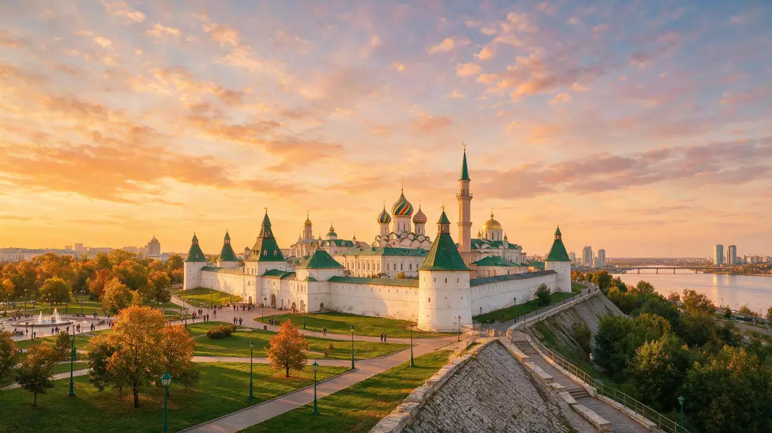 Fotorealistische Ansicht von Kasaner Kreml in Kasan, Russland im Abendlicht