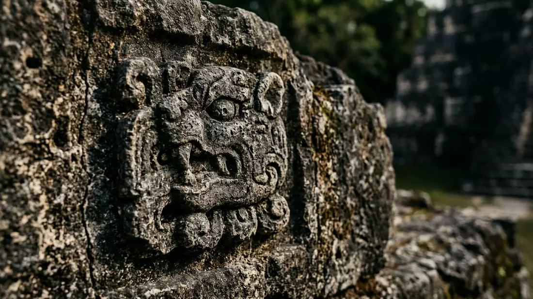 Makroaufnahme eines Materialdetails am Wahrzeichen Tikal, Flores Guatemala