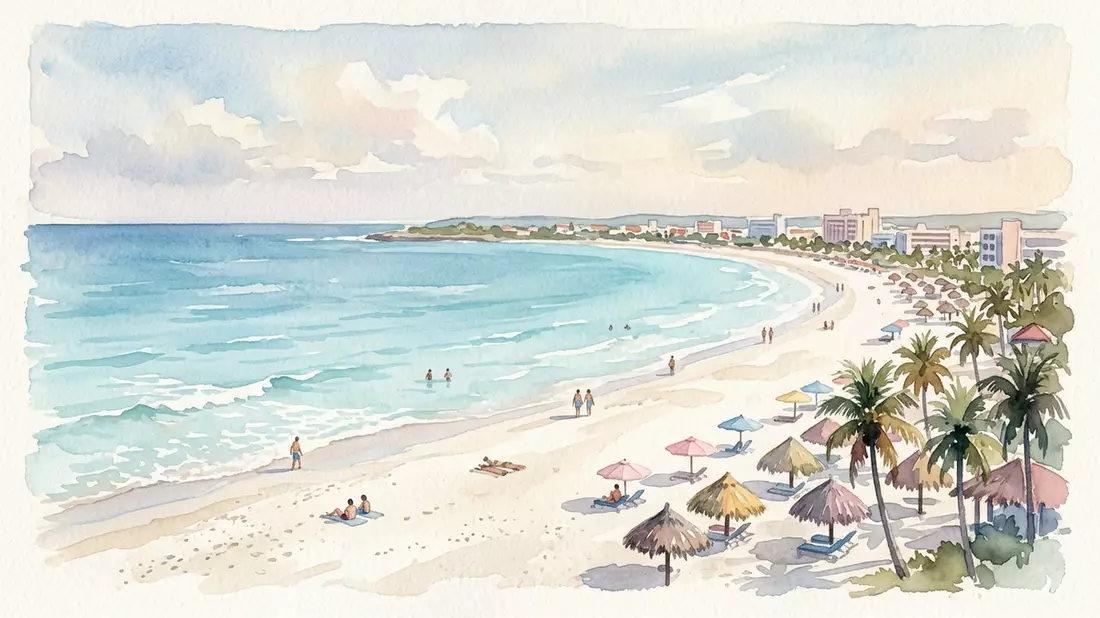 Aquarell-Illustration von Varadero-Strand in Varadero, Kuba als Reiseposter