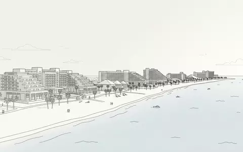 Moderner Architektur-Render zeigt Silhouette von Varadero-Strand in Varadero Kuba, klare Linien und neutrales Tageslicht - Foto: THN