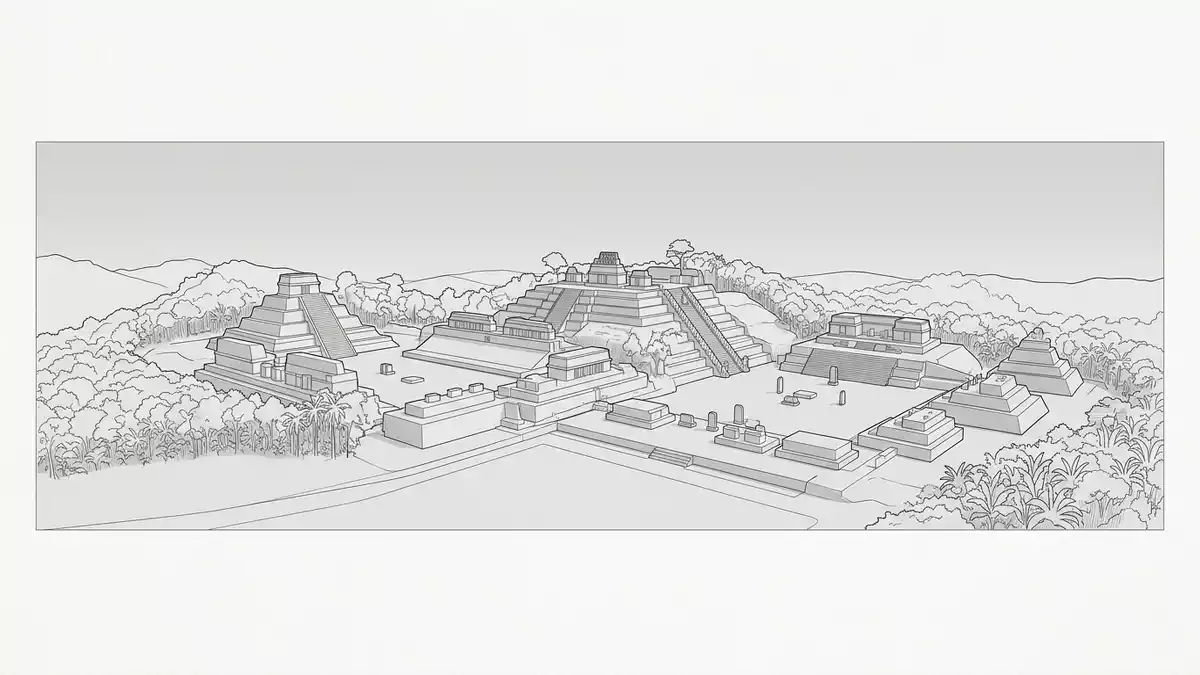 Architektur-Render von Copan-Ruinen in Copan Ruinas, Honduras bei Tageslicht