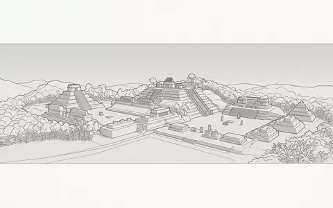 Moderner Architektur-Render zeigt Silhouette von Copan-Ruinen in Copan Ruinas Honduras, klare Linien und neutrales Tageslicht - Foto: THN