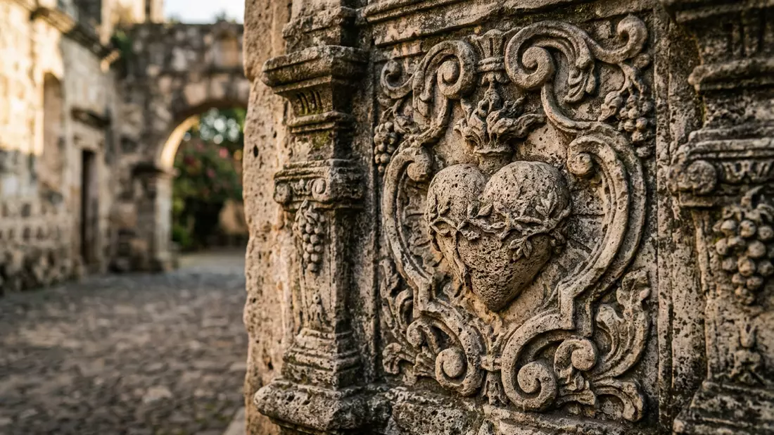 Makroaufnahme eines Materialdetails am Wahrzeichen Antigua Guatemala, Antigua Guatemala Guat…