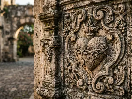 Extreme Makroaufnahme eines Materialdetails am Wahrzeichen Antigua Guatemala in Antigua Guatemala Guatemala, taktile Struktur und - Foto: THN