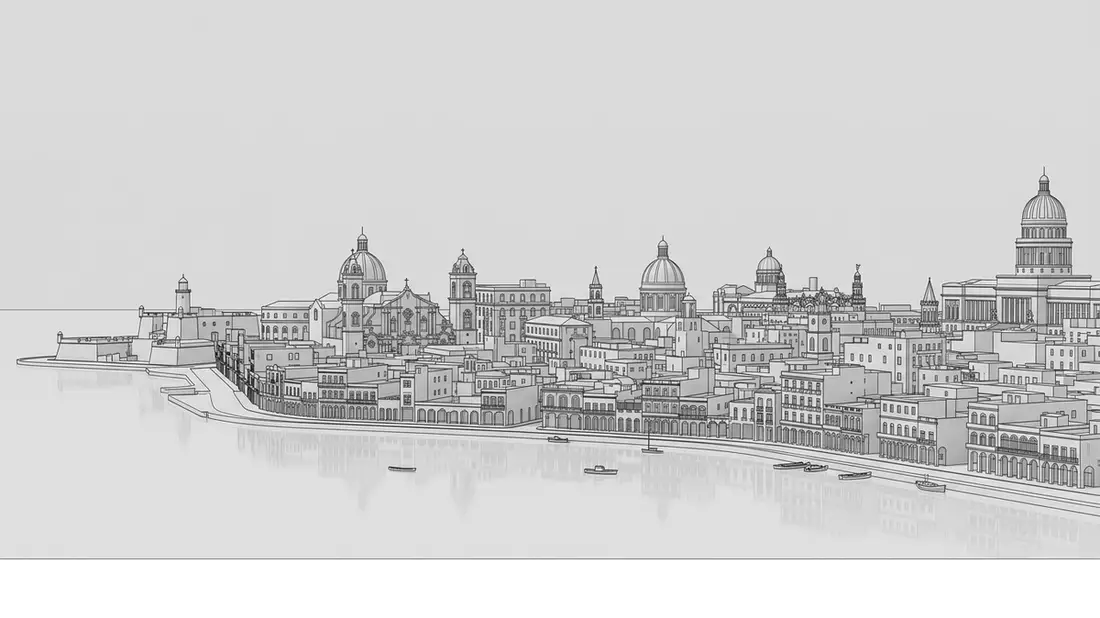 Architektur-Render von Altstadt Havanna in Havanna, Kuba bei Tageslicht