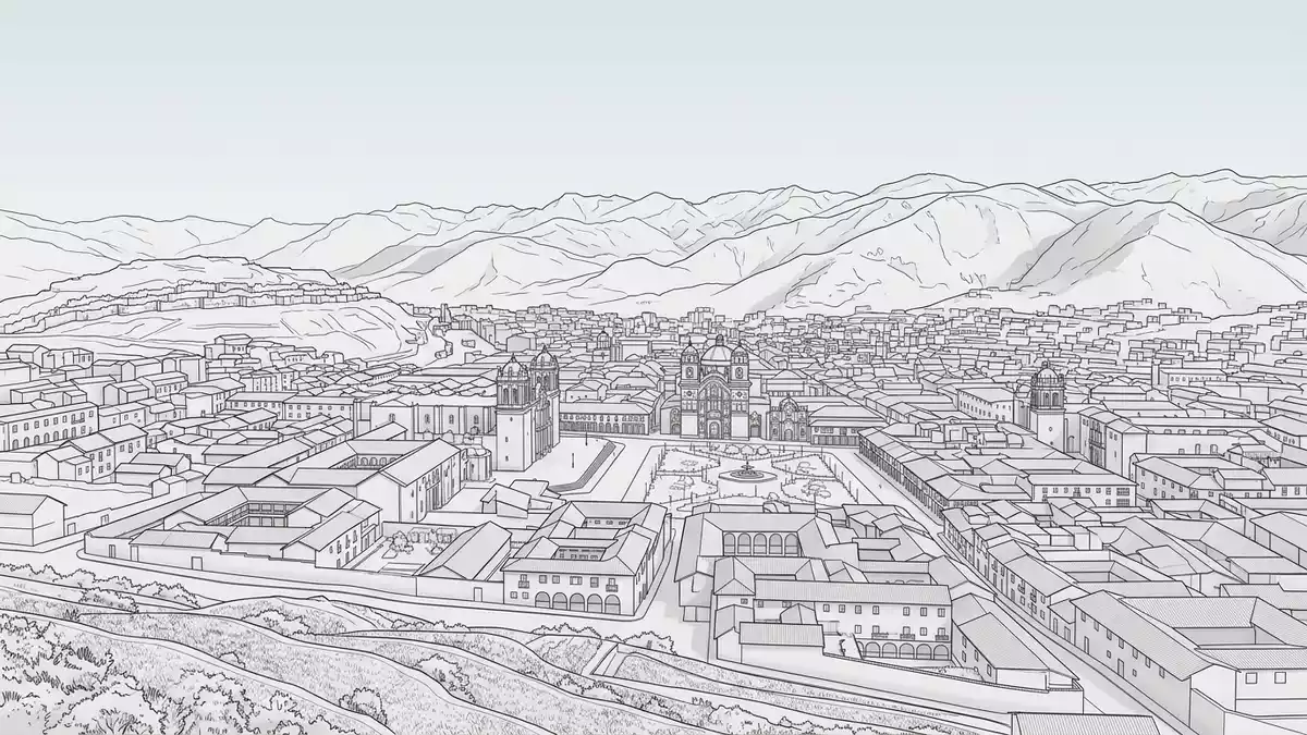 Architektur-Render von Altstadt Cusco in Cusco, Peru bei Tageslicht