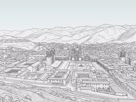 Moderner Architektur-Render zeigt Silhouette von Altstadt Cusco in Cusco Peru, klare Linien und neutrales Tageslicht - Foto: THN