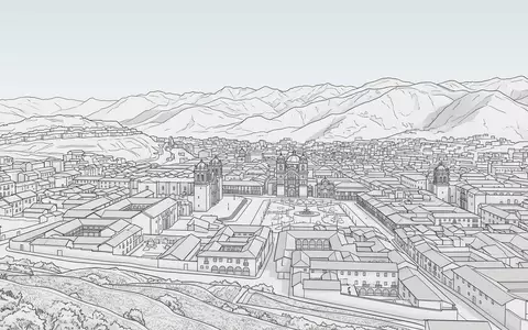 Moderner Architektur-Render zeigt Silhouette von Altstadt Cusco in Cusco Peru, klare Linien und neutrales Tageslicht - Foto: THN