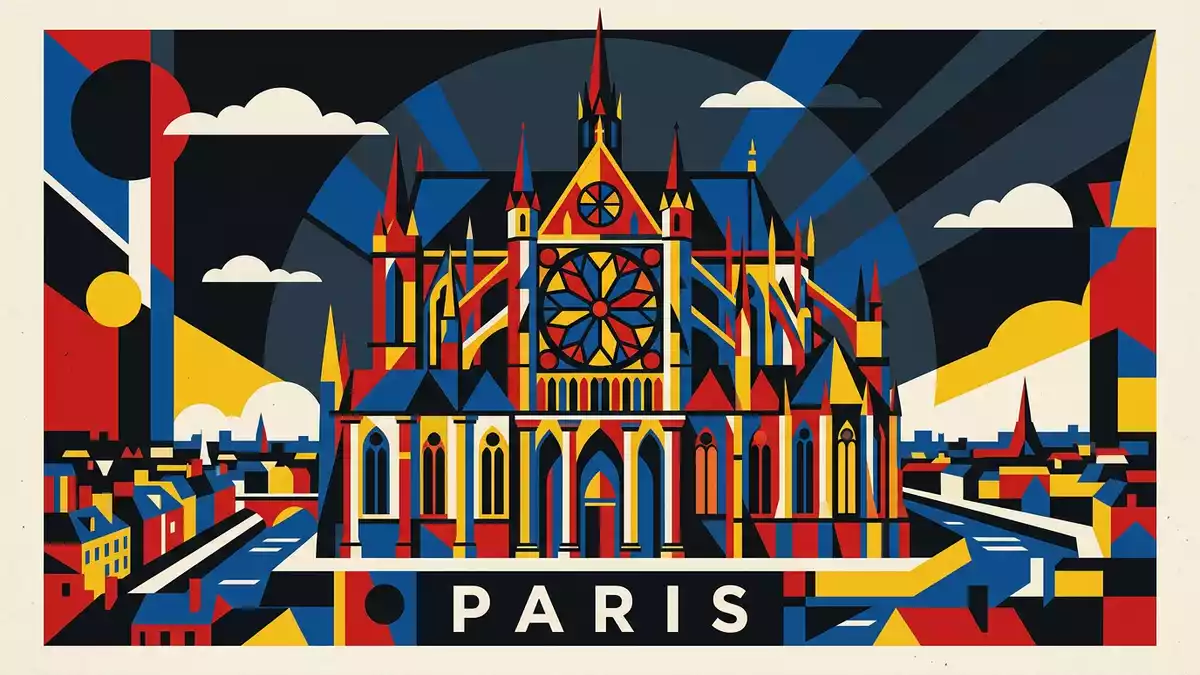 Bauhaus-Poster als Abstraktion von Sainte-Chapelle Paris in Paris, Frankreich