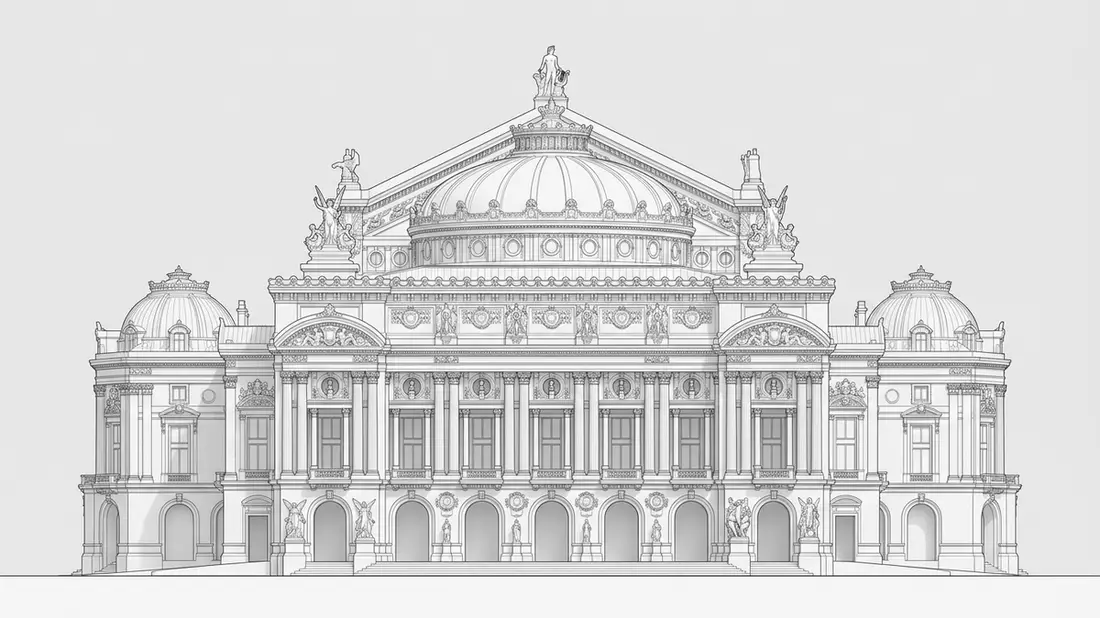 Architektur-Render von Opera Garnier Paris in Paris, Frankreich bei Tageslicht