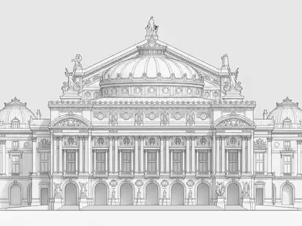 Moderner Architektur-Render zeigt Silhouette von Opera Garnier Paris in Paris Frankreich, klare Linien und neutrales - Foto: THN