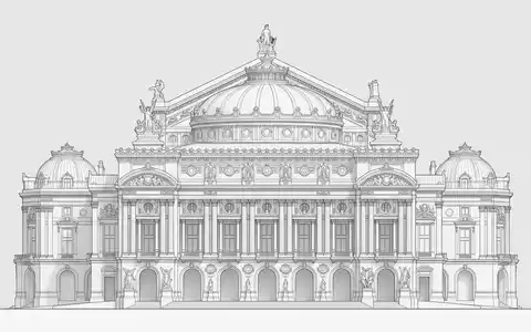 Moderner Architektur-Render zeigt Silhouette von Opera Garnier Paris in Paris Frankreich, klare Linien und neutrales - Foto: THN