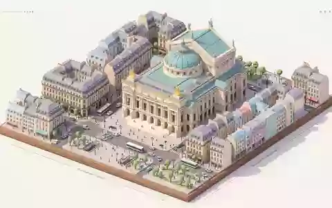 Isometrisches Diorama von Opera Garnier Paris und Umgebung in Paris Frankreich, verspielte Low-Poly-Kulisse in Pastellfarben - Foto: THN