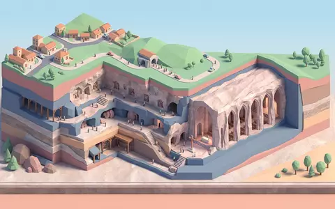 Isometrisches Diorama von Salzkathedrale Zipaquira und Umgebung in Zipaquira Kolumbien, verspielte Low-Poly-Kulisse in Pastellfarben - Foto: THN