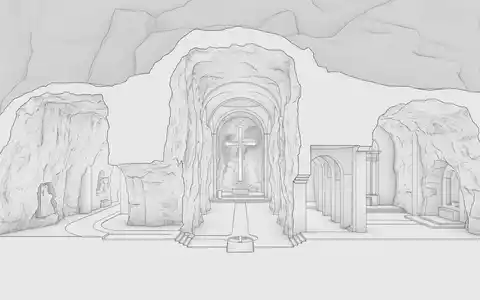 Moderner Architektur-Render zeigt Silhouette von Salzkathedrale Zipaquira in Zipaquira Kolumbien, klare Linien und neutrales Tageslicht - Foto: THN