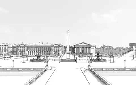 Moderner Architektur-Render zeigt Silhouette von Place de la Concorde Paris in Paris Frankreich, klare Linien - Foto: THN