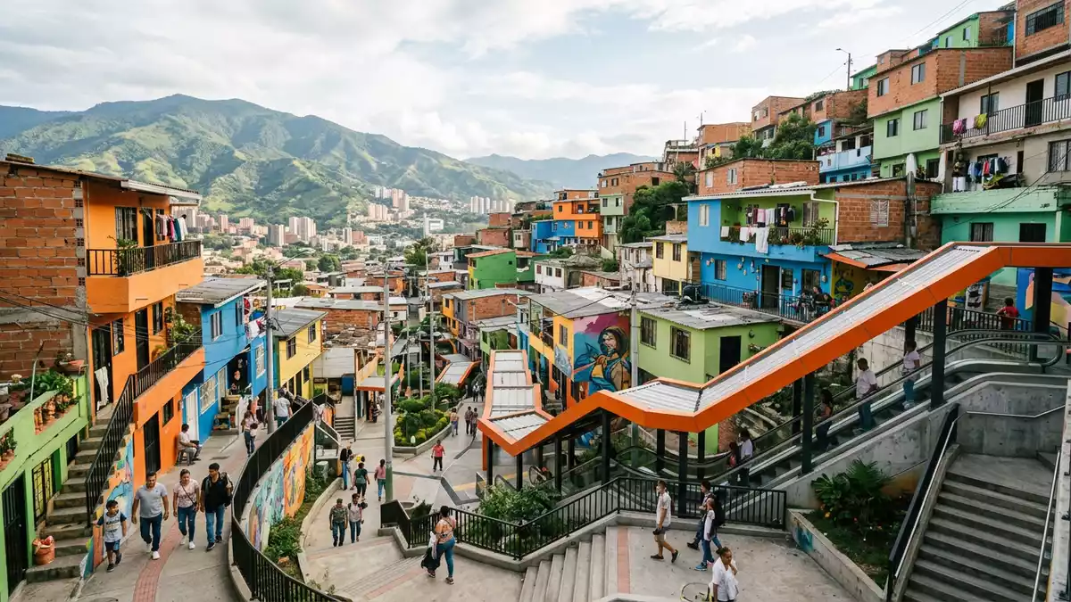 Editorial-Reisemagazinbild vom Wahrzeichen Comuna 13 Medellin in Medellin, Kolumbien