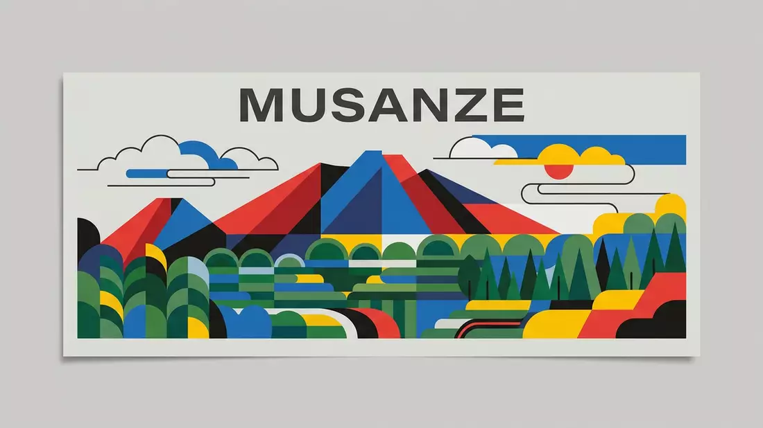 Bauhaus-Poster als Abstraktion von Volcanoes-Nationalpark Rwanda in Musanze, Ruanda