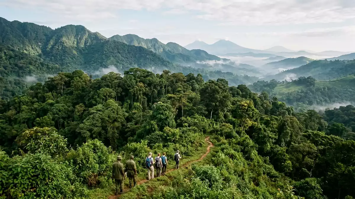 Editorial-Reisemagazinbild vom Wahrzeichen Bwindi Impenetrable National Park in Kabale, Uganda
