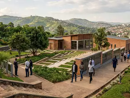 Editorialbild im Reisemagazin-Stil vom Wahrzeichen Kigali Genocide Memorial in Kigali Ruanda, ausgewogene Bildgestaltung und natuerliches - Foto: THN