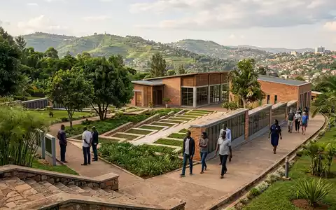 Editorialbild im Reisemagazin-Stil vom Wahrzeichen Kigali Genocide Memorial in Kigali Ruanda, ausgewogene Bildgestaltung und natuerliches - Foto: THN