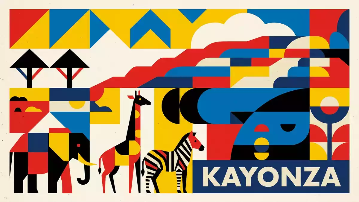 Bauhaus-Poster als Abstraktion von Akagera-Nationalpark in Kayonza, Ruanda