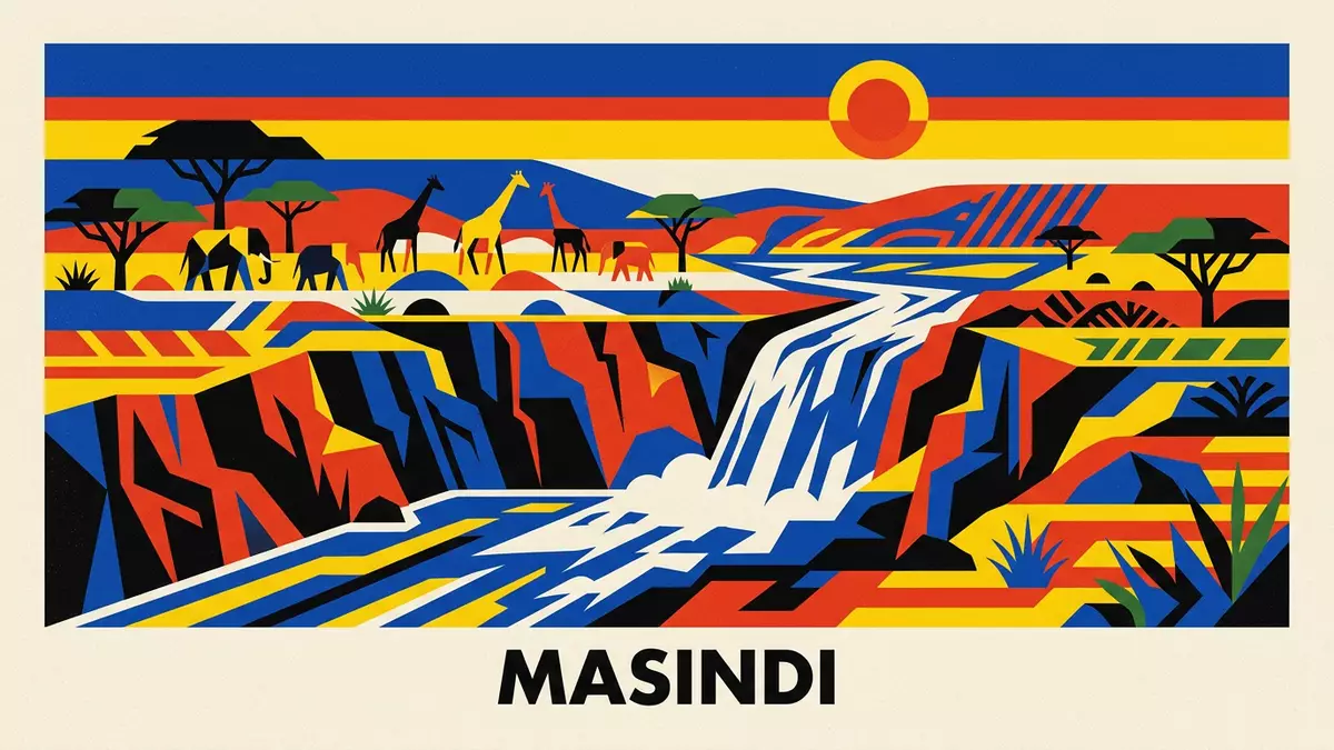 Bauhaus-Poster als Abstraktion von Murchison-Falls-Nationalpark in Masindi, Uganda