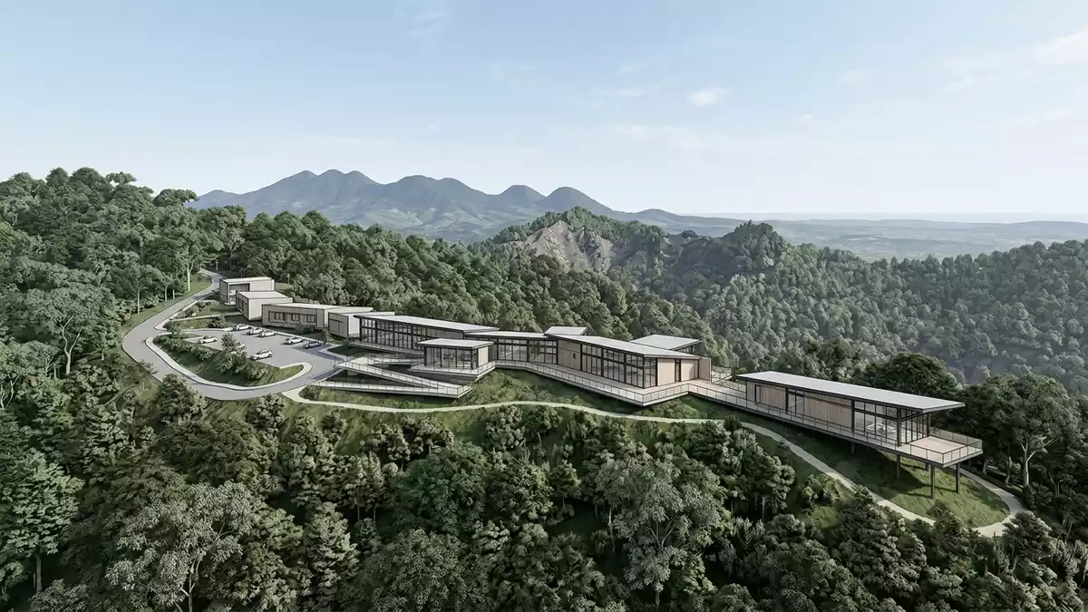 Architektur-Render von Nyungwe-Forest-Nationalpark in Nyamagabe, Ruanda bei Tageslicht