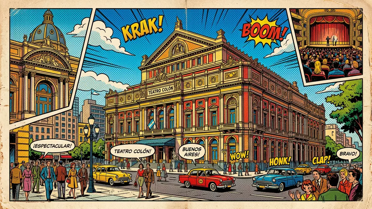 Pop-Art-Comic von Teatro Colon in Buenos Aires, Argentinien mit Rasterpunkten
