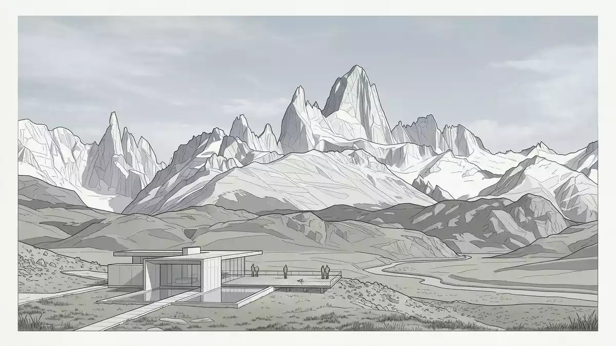Architektur-Render von Fitz Roy in El Chalten, Argentinien bei Tageslicht