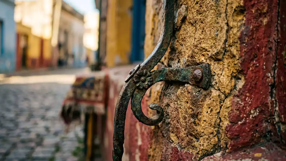 Makroaufnahme eines Materialdetails am Wahrzeichen La Boca Caminito, Buenos Aires Argentinien
